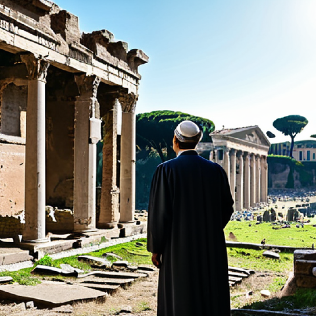 **
A historian in modest, professional attire examining ancient ruins in Rome, Italy. The scene is filled with detailed architecture and natural sunlight. Safe for work, appropriate content, fully clothed, perfect anatomy, correct proportions, natural pose, professional photography, high quality.
**