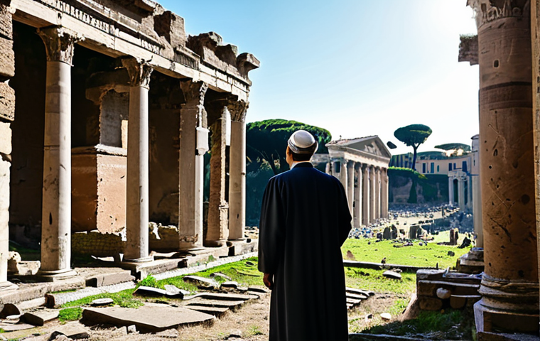 **
A historian in modest, professional attire examining ancient ruins in Rome, Italy. The scene is filled with detailed architecture and natural sunlight. Safe for work, appropriate content, fully clothed, perfect anatomy, correct proportions, natural pose, professional photography, high quality.
**