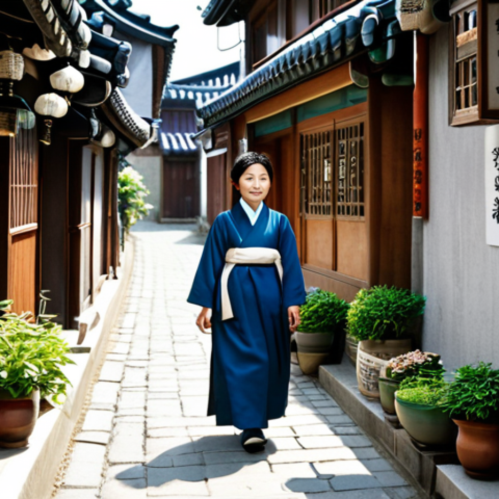 역사적 순례 여행과 지역 주민의 이야기 - Old Alleyway**
A charming, narrow alleyway in a historic Korean neighborhood, with traditional hous...
