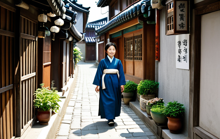 역사적 순례 여행과 지역 주민의 이야기 - Old Alleyway**
A charming, narrow alleyway in a historic Korean neighborhood, with traditional hous...