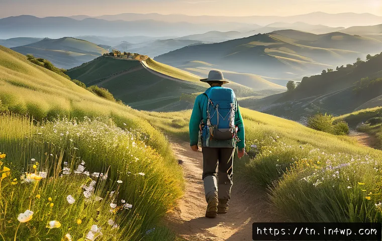 역사적 순례 여행 준비를 위한 FAQ - A serene scene of a pilgrim walking along the Camino de Santiago trail during early morning light, w...